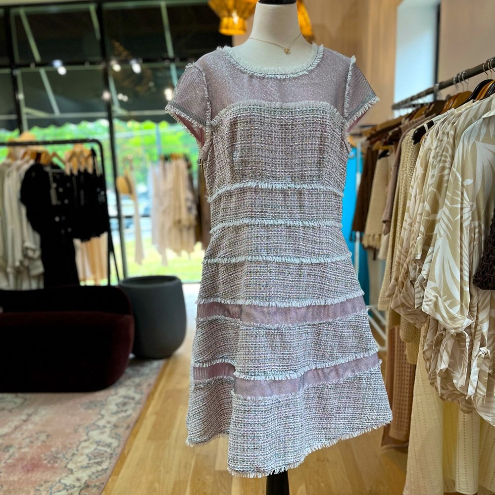 Kay Unger Lavender Tweed Mini Dress with Sheer Details